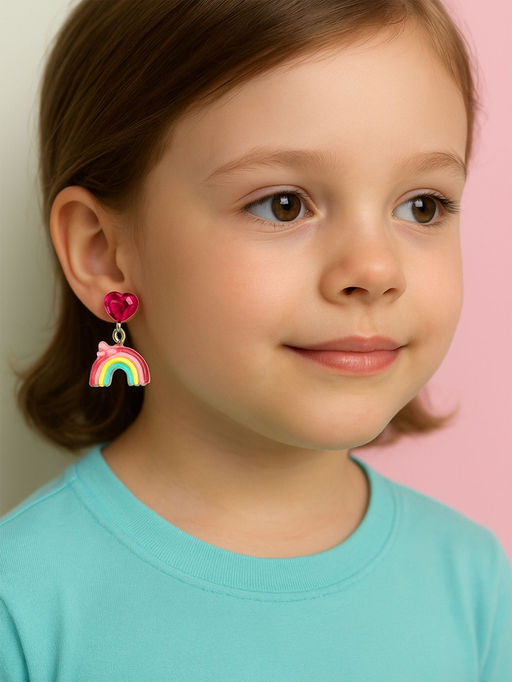 Серьги-клипсы детские Выбражулька «Радуга с бабочкой», с сердцем кристалл, цветные