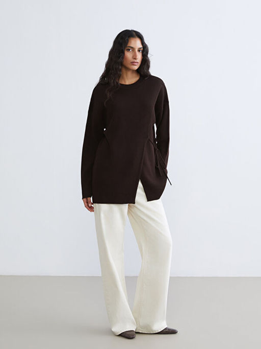 Bisiklet Yaka Ba?lama Detayl? Kad?n Triko Tunik