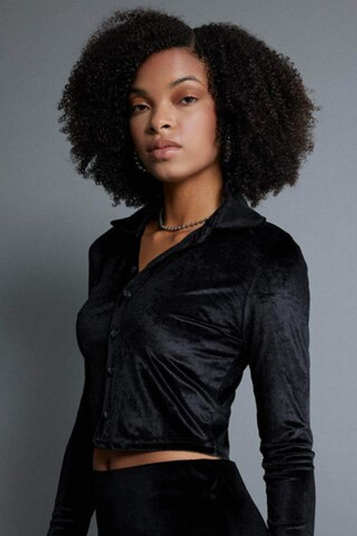 Fitted Kadife Uzun Kollu Crop Gomlek - Defacto фото 2