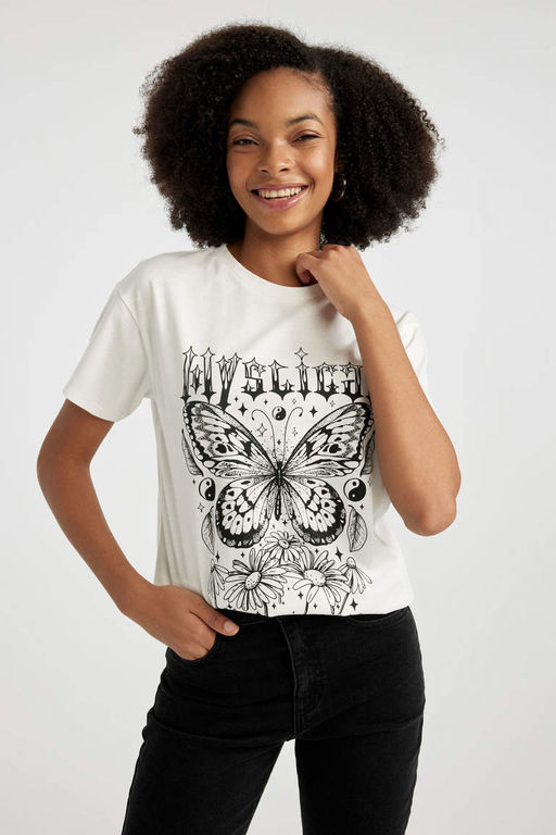 Футболка стандартного кроя с круглым вырезом и короткими рукавами с принтом - Defacto фото 3