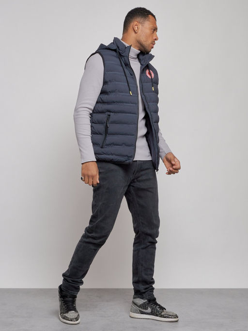 Жилетка мужская утепленная с капюшоном темно-синего цвета 886TS - YUNDA фото 4