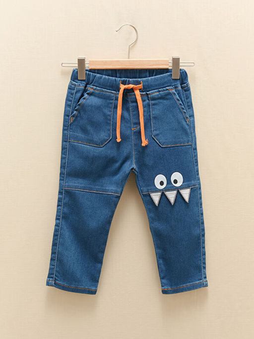 Beli Lastikli Bask?l? Erkek Bebek Jean Pantolon