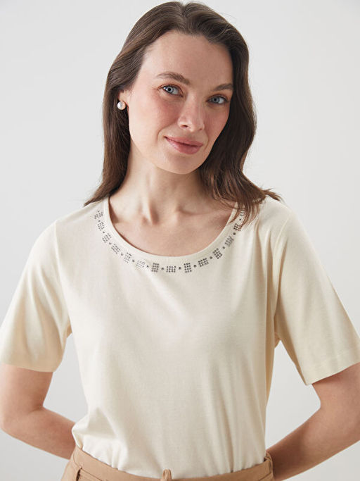 Bisiklet Yaka Ta?l? Keten Kar???ml? Bluz