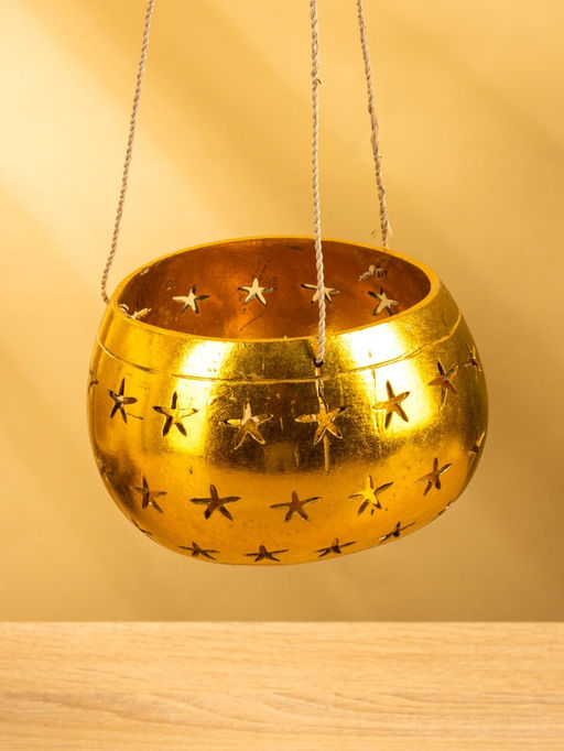 Подсвечник подвесной из кокоса, 14×14×10 см, золото