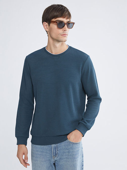 Bisiklet Yaka Uzun Kollu Erkek Sweatshirt