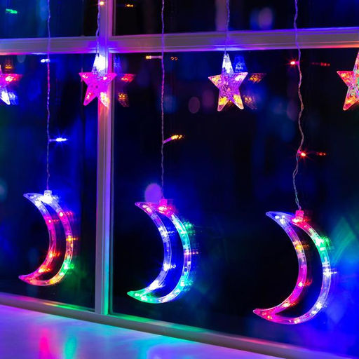 Гирлянда Бахрома 2.7?0.9 м с насадками Месяц, IP20, прозрачная нить, 138 LED, свечение мульти, 8 режимов, 220 В - Luazon lighting фото 4