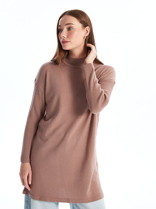 Yar?m Bal?k?? Yaka D?z Uzun Kollu Kad?n Triko Tunik