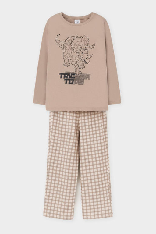 К 1600/темно-бежевый,клетка пижама для мал