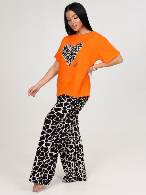 627 ДОМАШНИЙ КОСТЮМ ЖЕНСКИЙ (брюки) (Оранжевый/чёрный жираф) - А-дина фото 4
