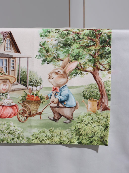 Дорожка пасхальная на стол Этель. Кроличья ферма, 40?149 см, 100% хлопок, саржа 190 г/м?, белая