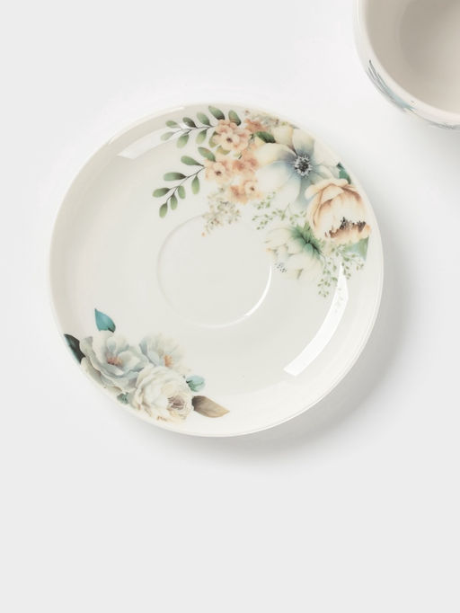 Чайная пара Доляна Цветы, 2 предмета: чашка, 250 мл, блюдце d=15 см, фарфор, белая