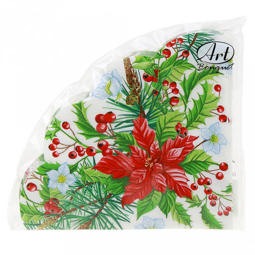 Салфетки бумажные Art Bouquet Rondo д32см, 3-х слойные, 12 штук в упаковке, 100% целлюлоза, Пуансеттия (Россия)  фото 2