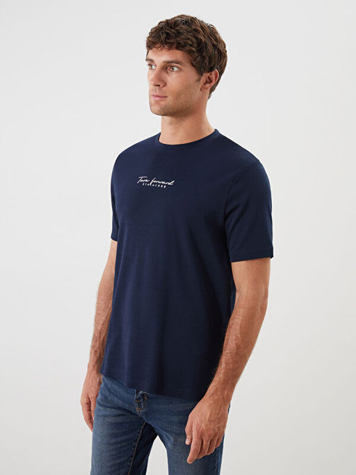 Bisiklet Yaka Bask?l? Erkek Ti??rt