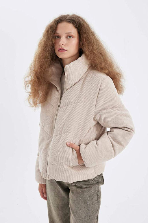 Водонепроницаемое вельветовое пуховик с воротником-стойкой - Defacto фото 4