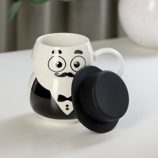 Кружка с силиконовой крышкой Джентльмен, 380 мл, керамика, рисунок МИКС