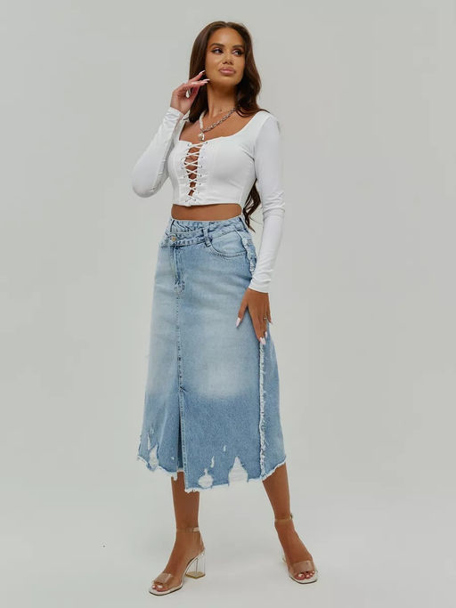 Женская юбка джинсовая с разрезом CRACPOT 5065 - Сracpot фото 3