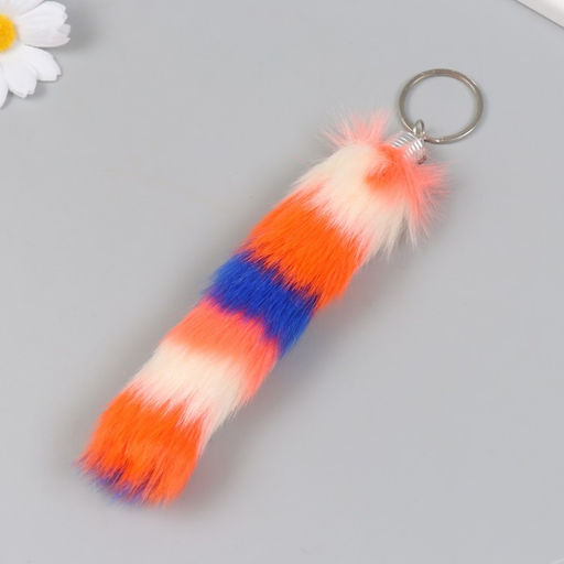 Цена за 12 шт. Пушистик на кольце "Хвост разноцветные полоски" МИКС h=15 см