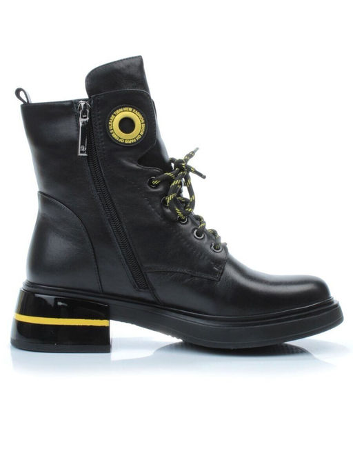 01-P514-3 BLACK/YELLOW Ботинки демисезонные женские (натуральная кожа, байка)