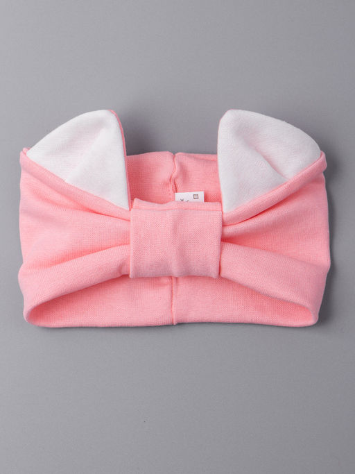 Повязка трикотажная для девочки, кошачьи ушки, молочный с персиковым