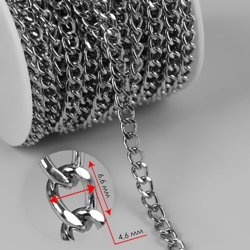Цепочка для сумки, плоская, железная, 4.6?6.6 мм, 100.5 м, цвет серебряный