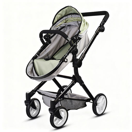Коляская кукольная металлическая, прогулочная, с корзиной, серо-зеленая