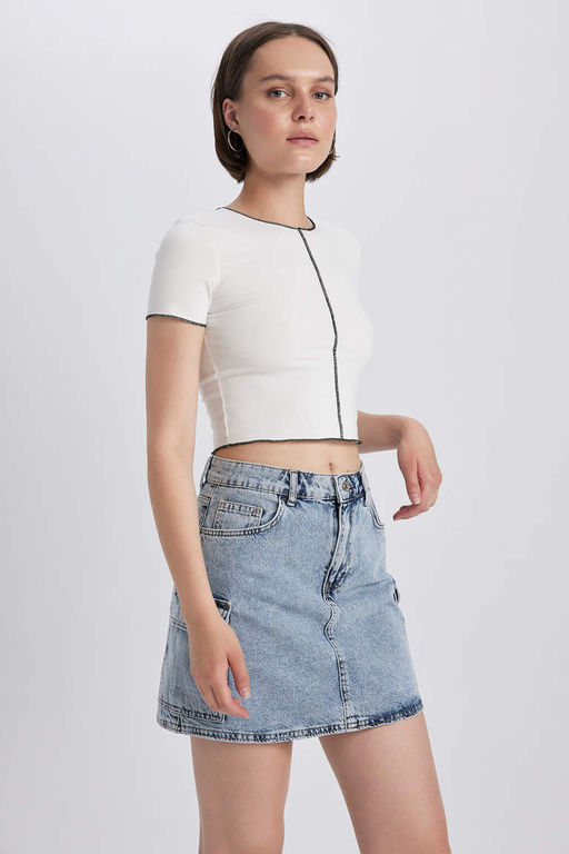 Джинсовая мини-юбка Cargo Fit из 100 % хлопка - Defacto фото 5