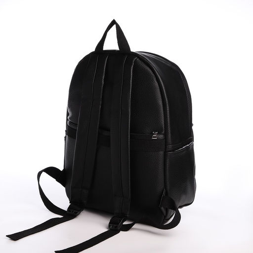 Рюкзак молодёжный из искусственной кожи на молнии, 4 кармана, цвет чёрный - Simaland фото 2