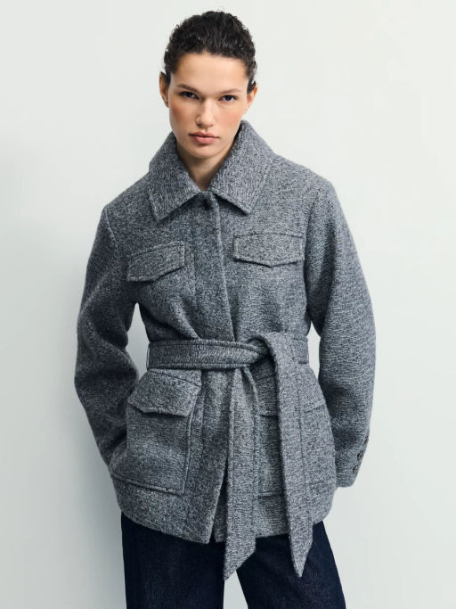 Куртка-рубашка из ткани с ворсом на поясе / Zarina  фото 6