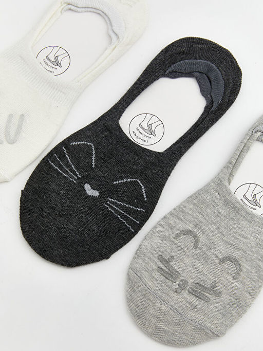 Desenli Kaymaz Topuk Kad?n Babet ?orap 3l?