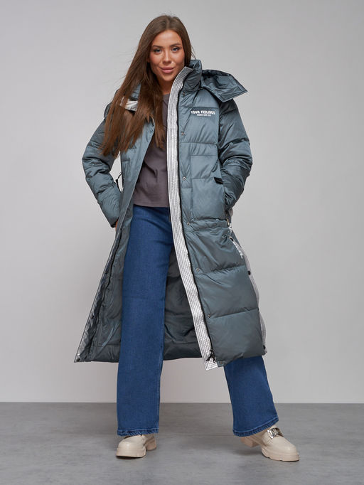 Пальто утепленное молодежное зимнее женское темно-зеленого цвета 5873TZ - Mtforce фото 16