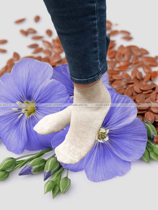 Цена за 5 пар.5 ПАР - Носки женские Белорусский лен с крапивой ажурные