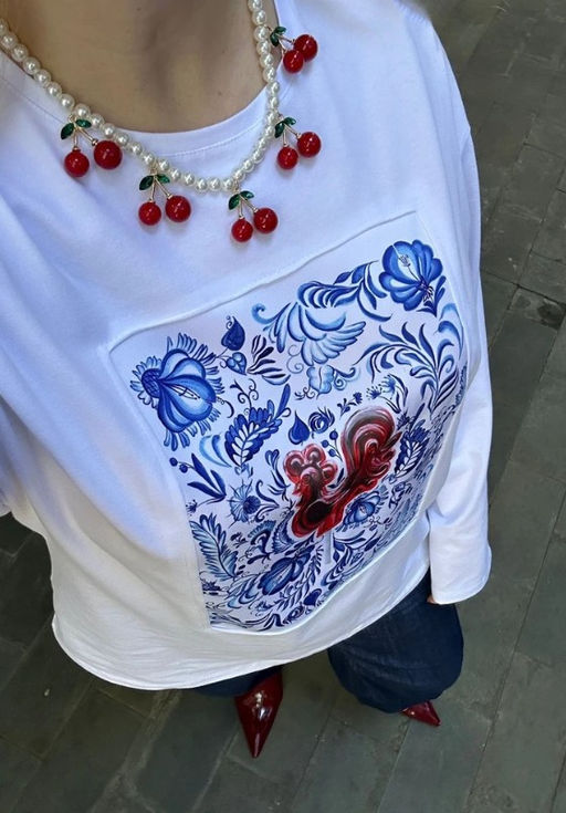 Лонгслив с шёлковой вставкой Петушок LRP001 - Sahar art lab фото 12