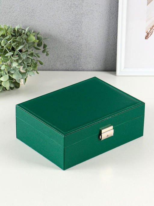 Шкатулка для украшений Isabel, съёмная подставка, тёмно-зелёная, 23.5×17×8.7 см