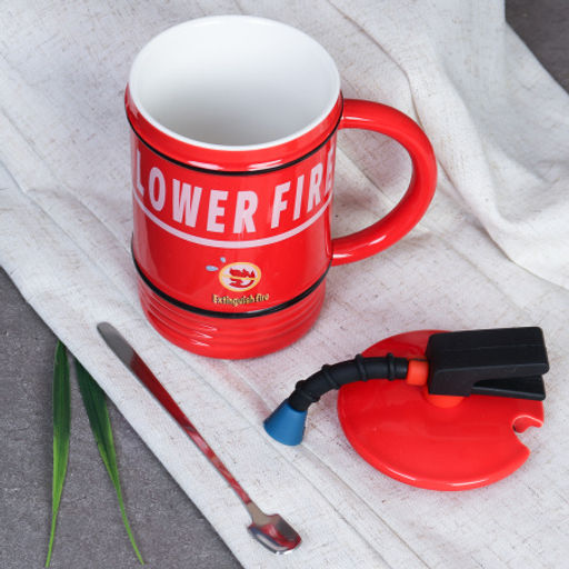 Кружка с крышкой керамической,ложка / 480 мл / Огнетушитель / CO-190 red /уп 60/ красный - ГалеонТрейд фото 3