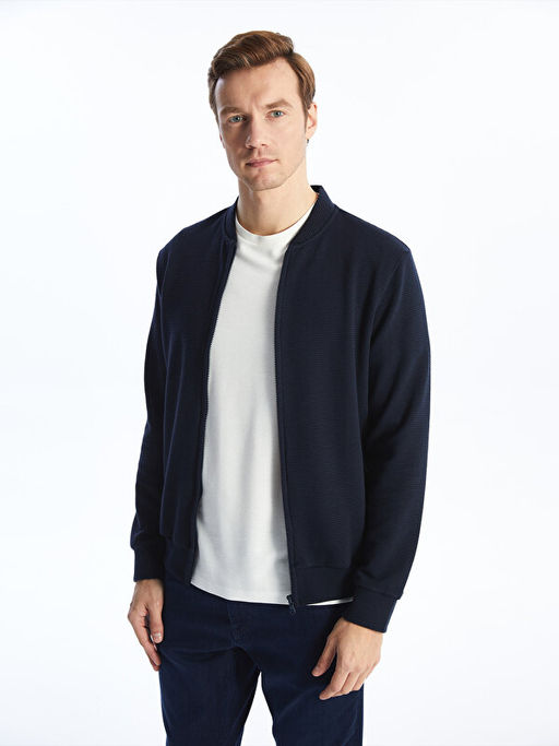 Kolej Yaka Uzun Kollu Erkek Fermuarl? Sweatshirt