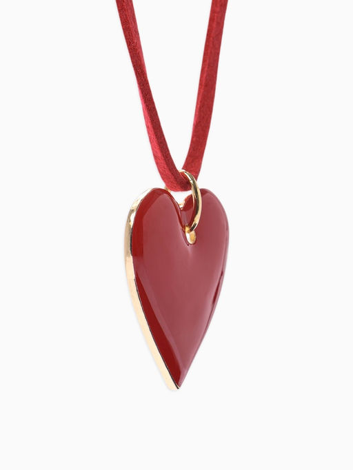 Чокер на нити с кулоном "Сердце" L=150см, цвет красный в золоте