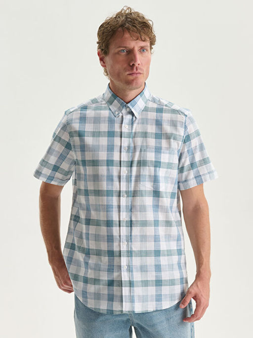 Regular Fit K?sa Kollu Ekose Poplin Erkek G?mlek