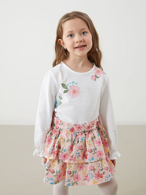 Bisiklet Yaka ?i?ekli K?z ?ocuk Ti??rt