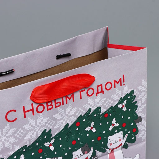 Цена за 3 шт. Пакет подарочный новогодний крафтовый Спешу к тебе, MS 23?18?10 см