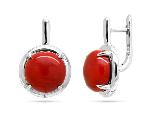 Серьги из серебра коралл, МЦВА168