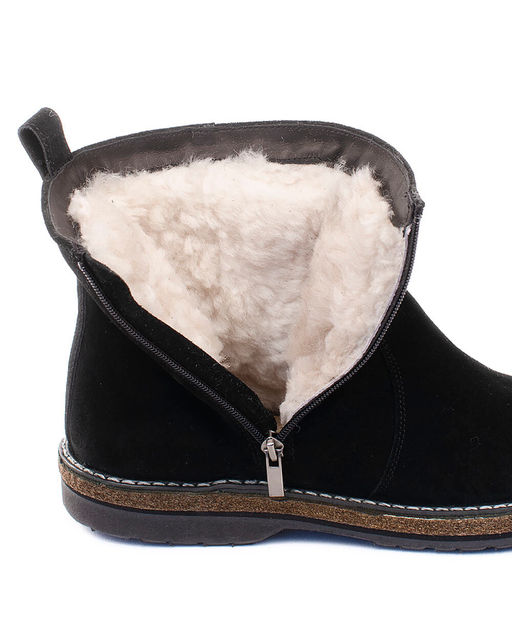 Ботинки женские на войлочной подошве, черные,замша, молния.