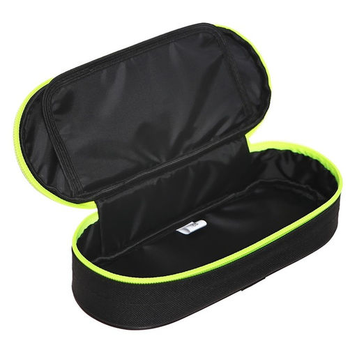 Пенал - футляр Calligrata Black, 85×210×50 мм, с откидной планкой, мягкий, текстильный, чёрный/ярко-салатовый