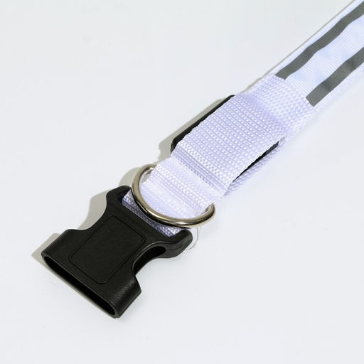 Ошейник с подсветкой Двойная полоса размер М, ОШ 40-48 х 2,5 см, 3 режима свечения белый - Пижон фото 3