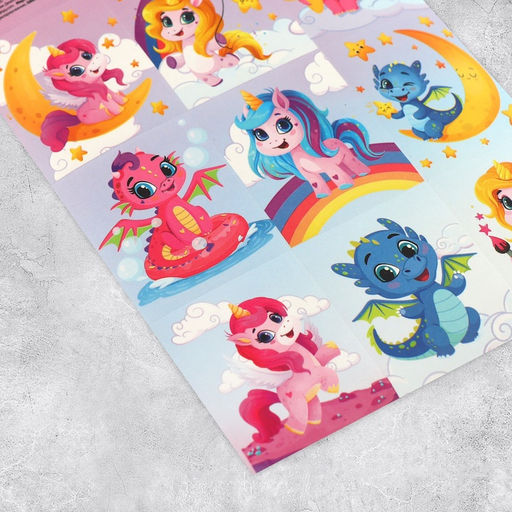 Цена за 10 шт. Наклейки детские «Волшебные единороги», раскраска на обороте, 10×15.5 см