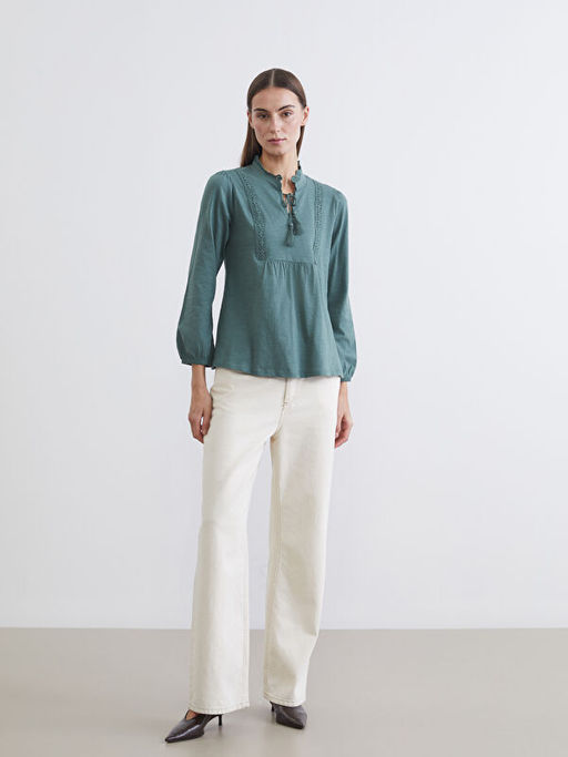 Ba?lamal? Yaka Nak??l? B?zg?l? Bluz