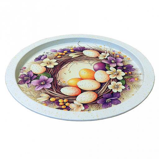 Поднос металлический "Пасхальные фиалки" д28,2см, круглый (Россия)