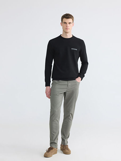 Bisiklet Yaka Bask?l? Erkek Sweatshirt