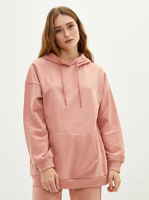 Kap??onlu D?z Uzun Kollu Kad?n Sweatshirt