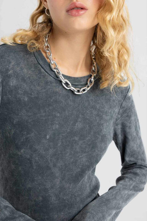 Крутое облегающее платье макси в рубчик с длинными рукавами и блестками - Defacto фото 6