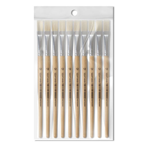 Цена за 10 шт. Кисть для рисования, щетина, № 12, плоская, деревянная ручка, международный размер